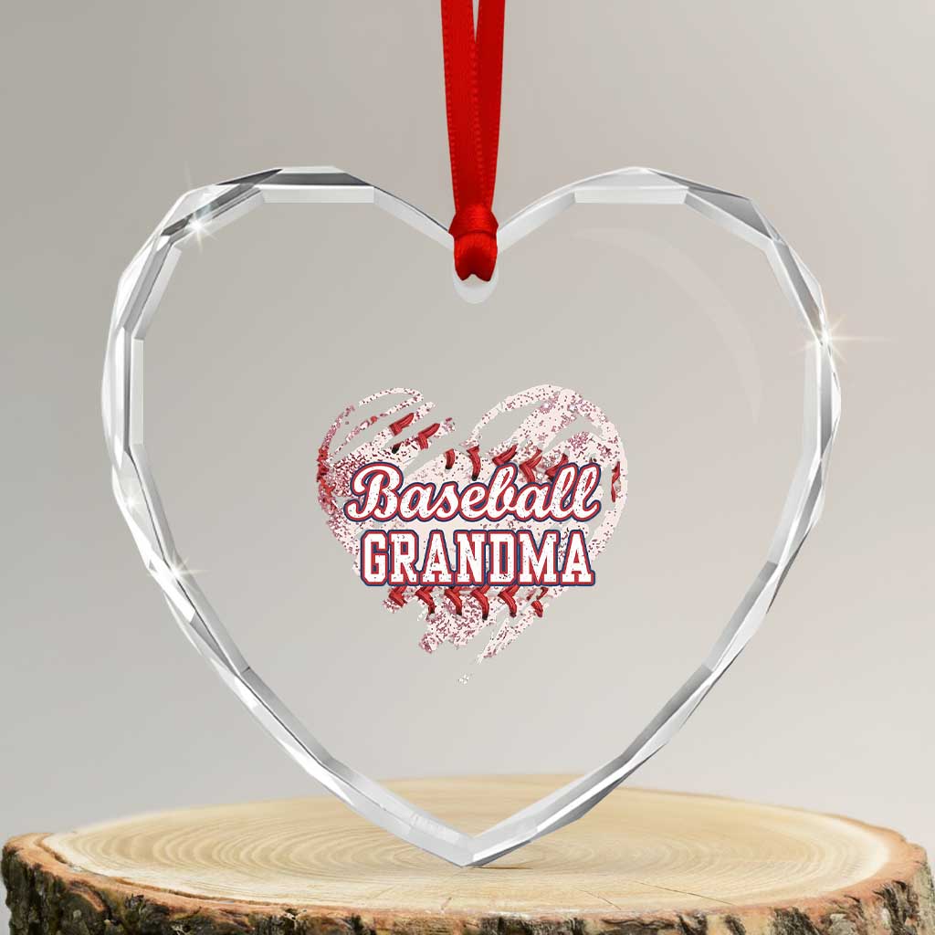 Baseball Grandma Heart Crystal Glass Ornament Vintage Baseball Heart Game Day