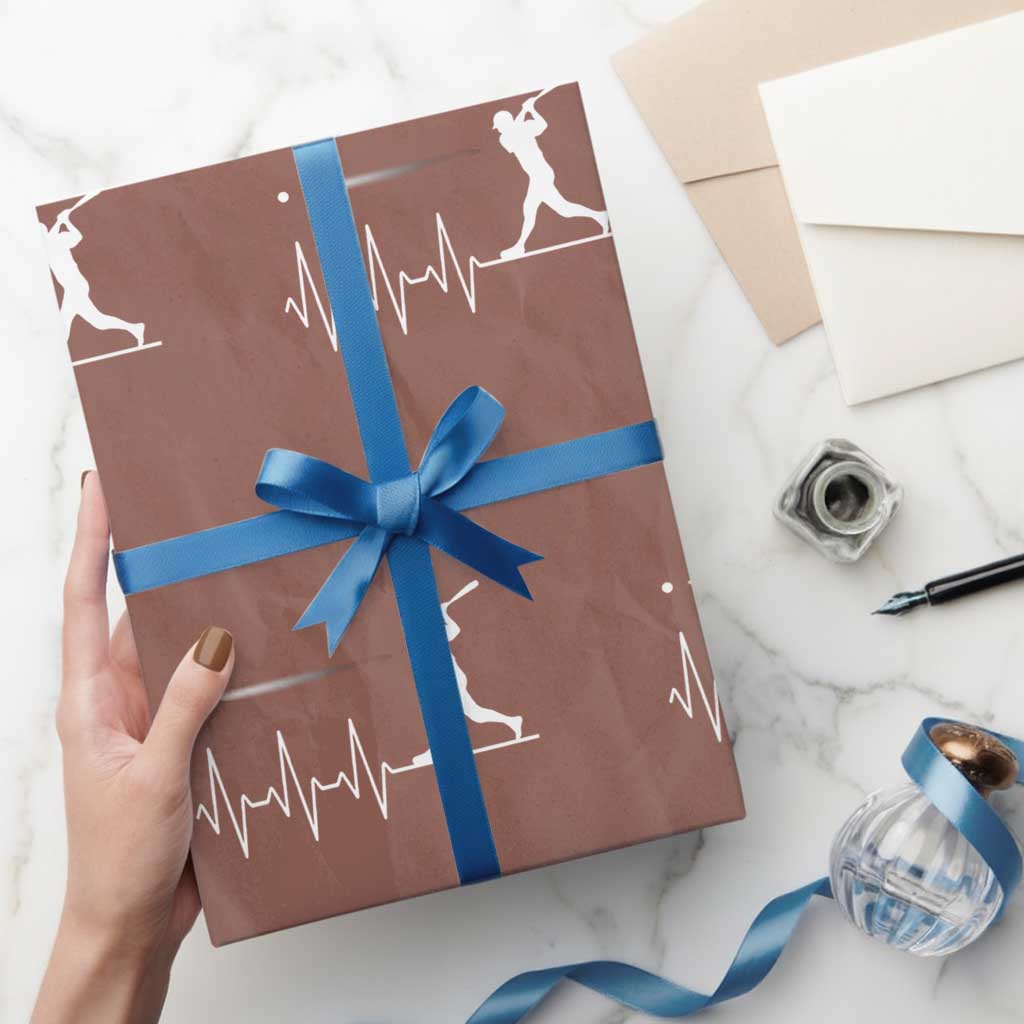 Baseball Heartbeat Line Wrapping Paper Roll Vintage Sports Lover Gift