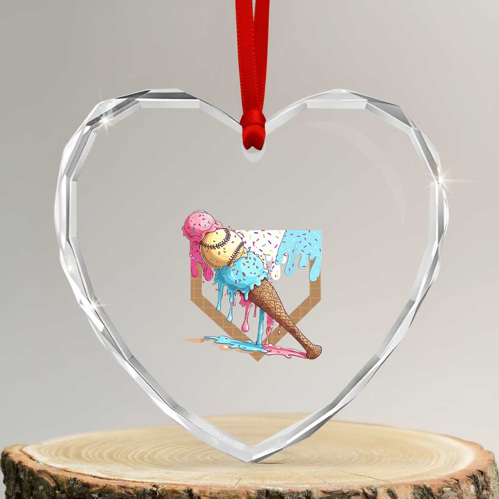 Baseball Home Ice Cream Dripping Heart Crystal Glass Ornament - Wonder Print Shop