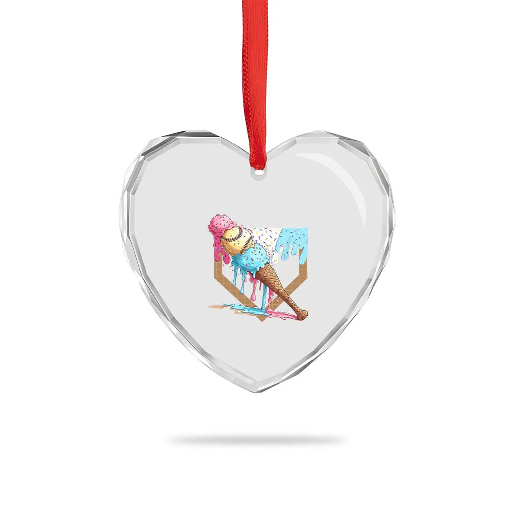 Baseball Home Ice Cream Dripping Heart Crystal Glass Ornament - Wonder Print Shop