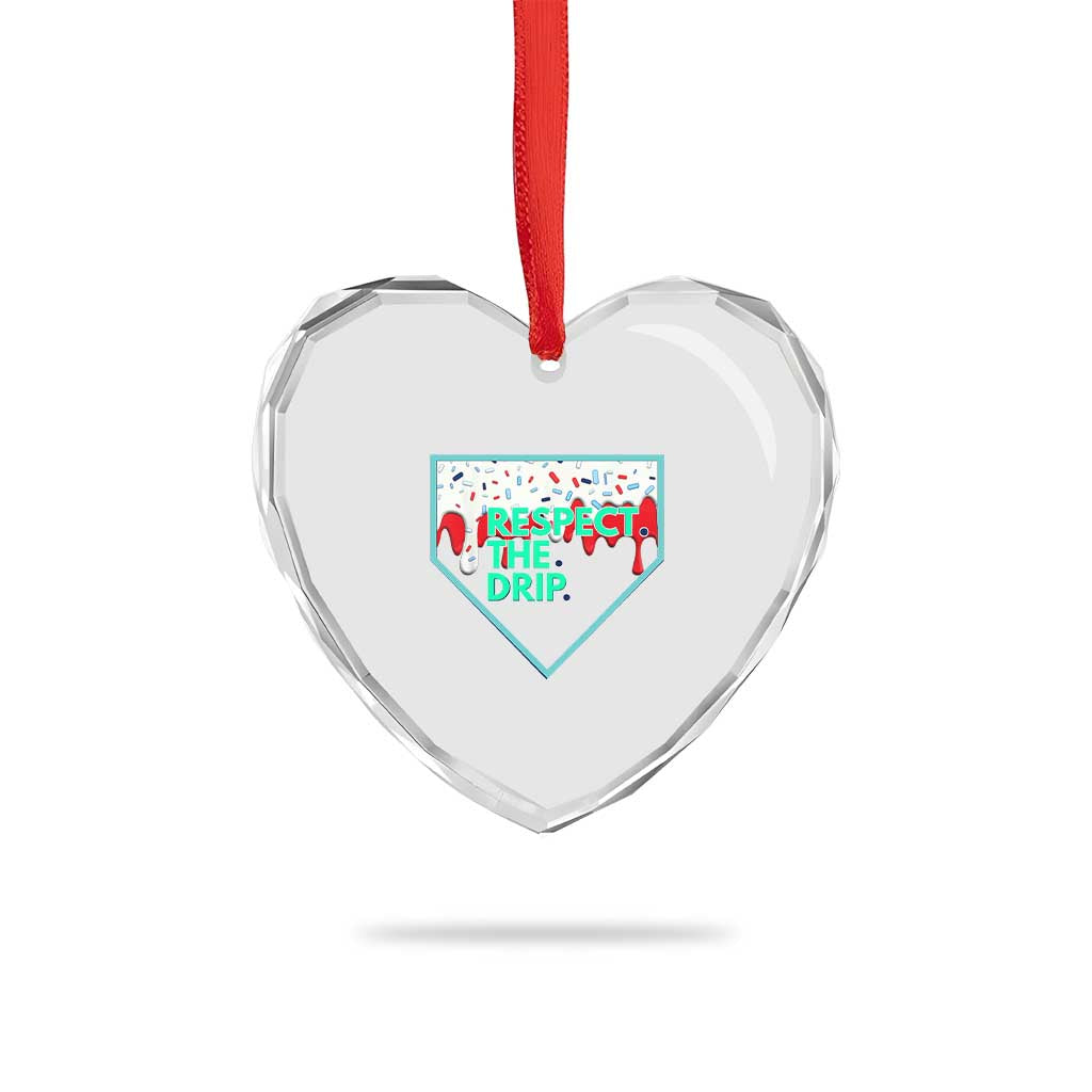 Baseball Home Plate Dripping Ice Cream Heart Crystal Glass Ornament Respect The Drip Social Club Sprinkles - Wonder Print Shop