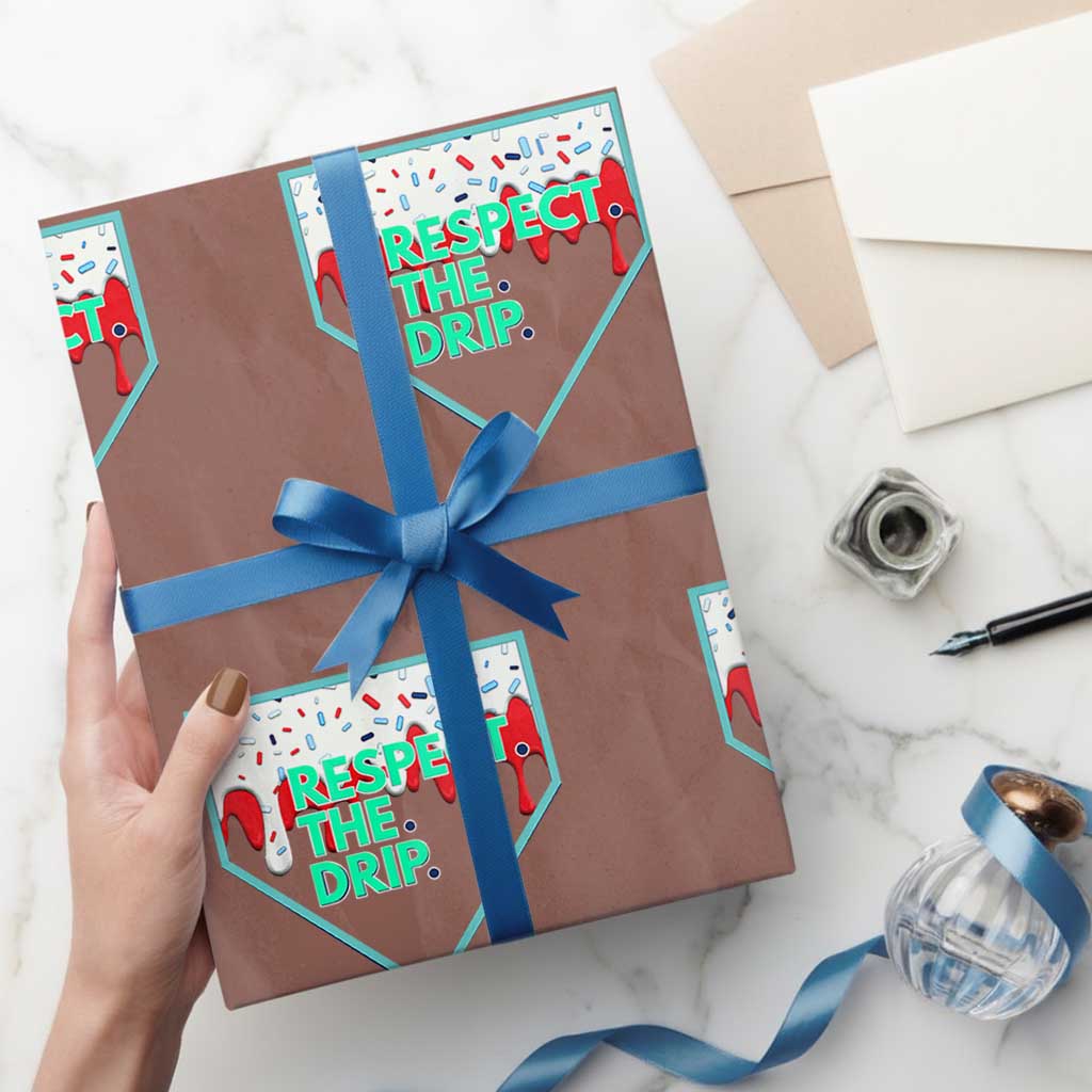 Baseball Home Plate Dripping Ice Cream Wrapping Paper Roll Respect The Drip Social Club Sprinkles - Wonder Print Shop