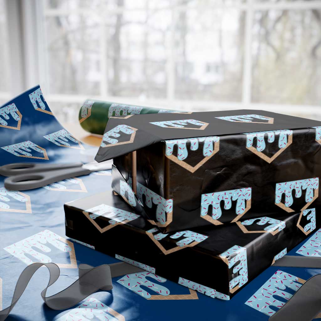 Baseball Ice Cream Dripping Wrapping Paper Roll Home Plate Drip - Wonder Print Shop