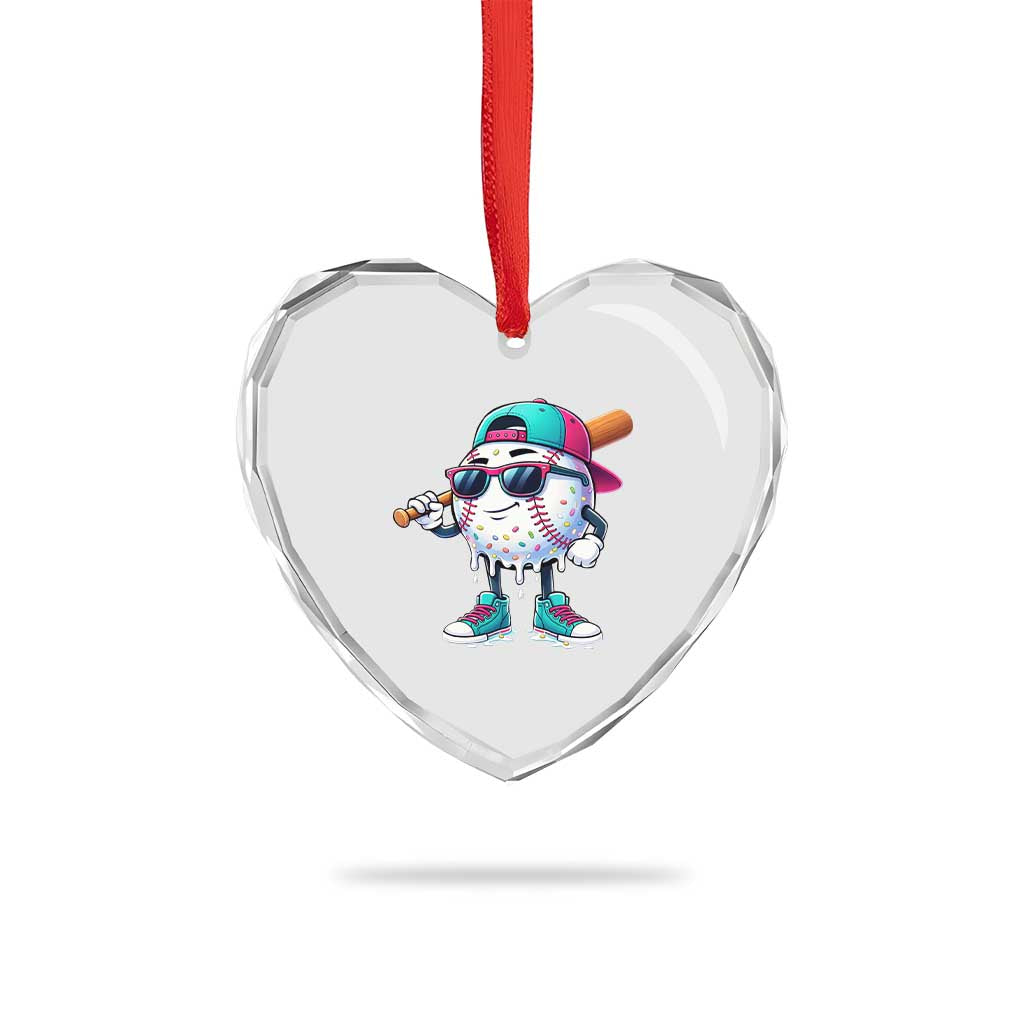 Baseball Life Style Heart Crystal Glass Ornament Youth Drip Baseball Boys Kid