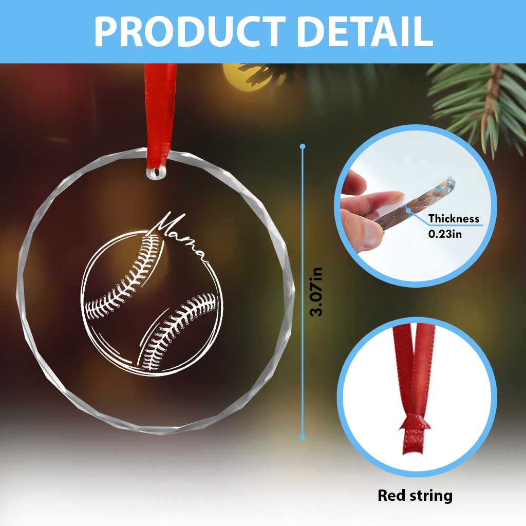 Baseball Mama Graphic Crystal Glass Ornament Game Day Gift For Baseball Moms