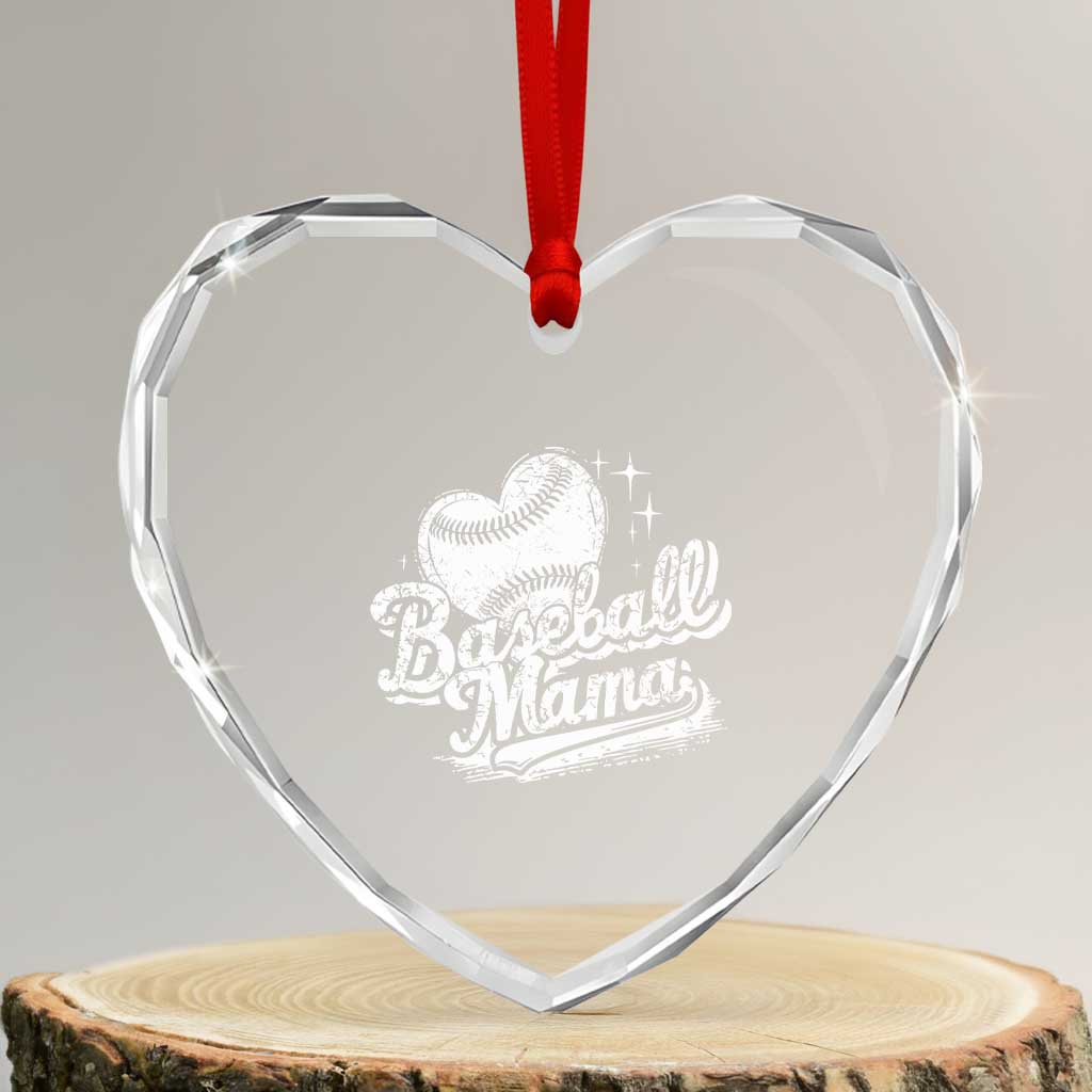 Baseball Mama Heart Crystal Glass Ornament Baseball Season Mom Raising Ballers