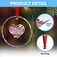 Baseball Mom Crystal Glass Ornament Baseball Mama Life Game Day Vintage Heart