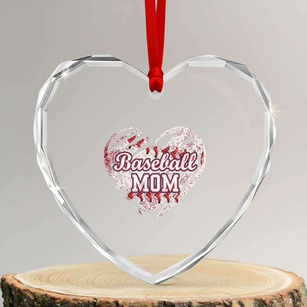 Baseball Mom Heart Crystal Glass Ornament Baseball Mama Life Game Day Vintage Heart
