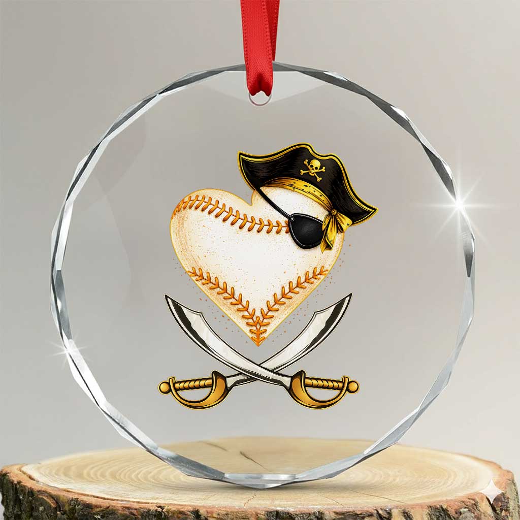 Baseball Pirate Crystal Glass Ornament Baseball Heart With Skull