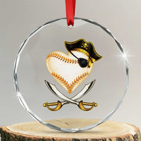 Baseball Pirate Crystal Glass Ornament Baseball Heart With Skull