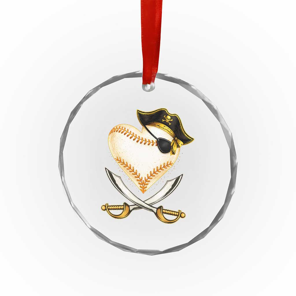 Baseball Pirate Crystal Glass Ornament Baseball Heart With Skull