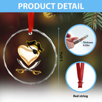Baseball Pirate Crystal Glass Ornament Baseball Heart With Skull