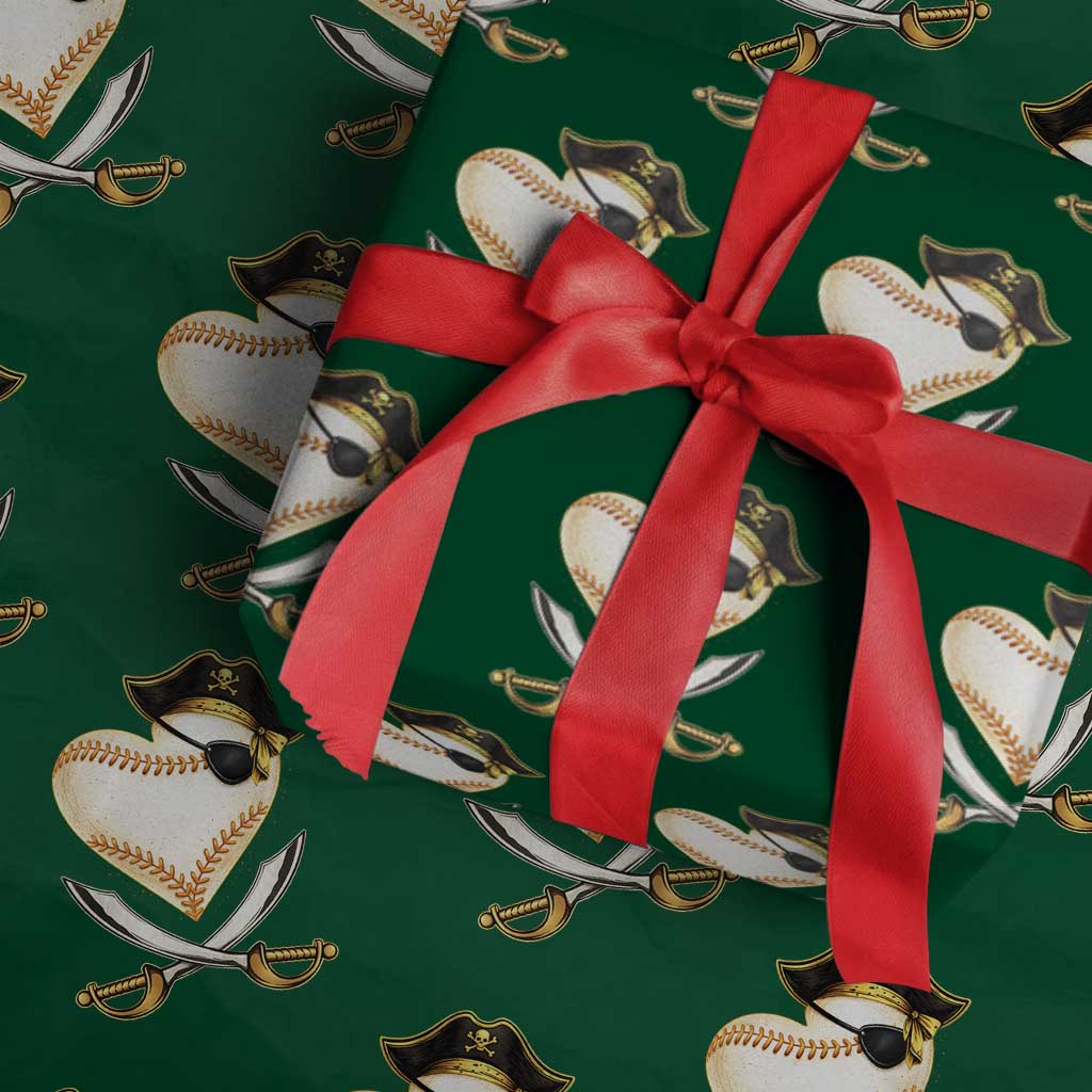 Baseball Pirate Wrapping Paper Roll Baseball Heart With Skull