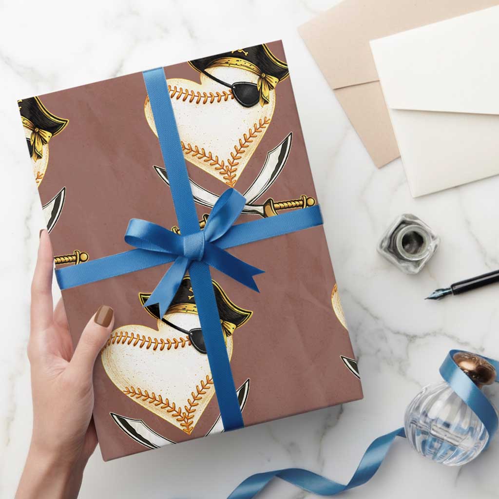 Baseball Pirate Wrapping Paper Roll Baseball Heart With Skull