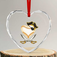 Baseball Pirate Heart Crystal Glass Ornament Baseball Heart With Skull
