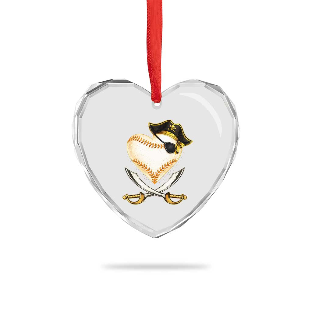 Baseball Pirate Heart Crystal Glass Ornament Baseball Heart With Skull