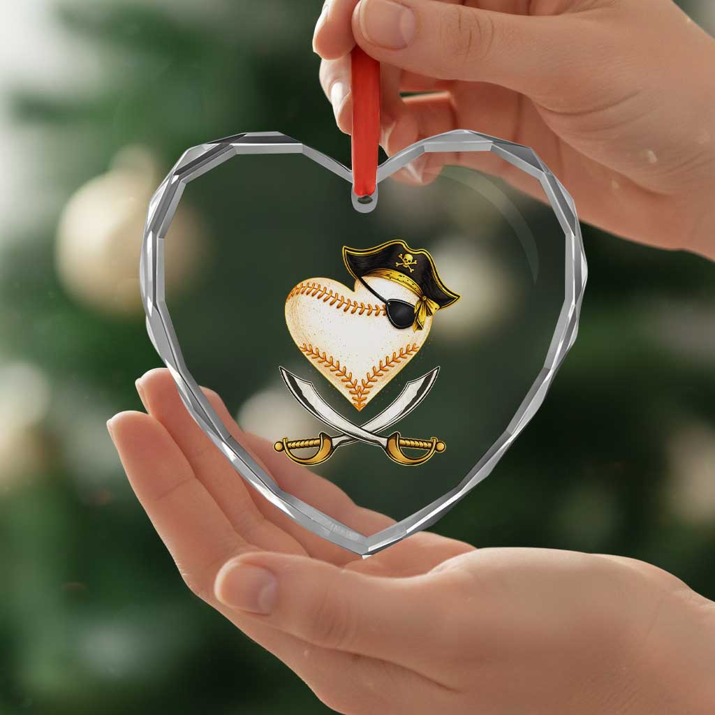 Baseball Pirate Heart Crystal Glass Ornament Baseball Heart With Skull