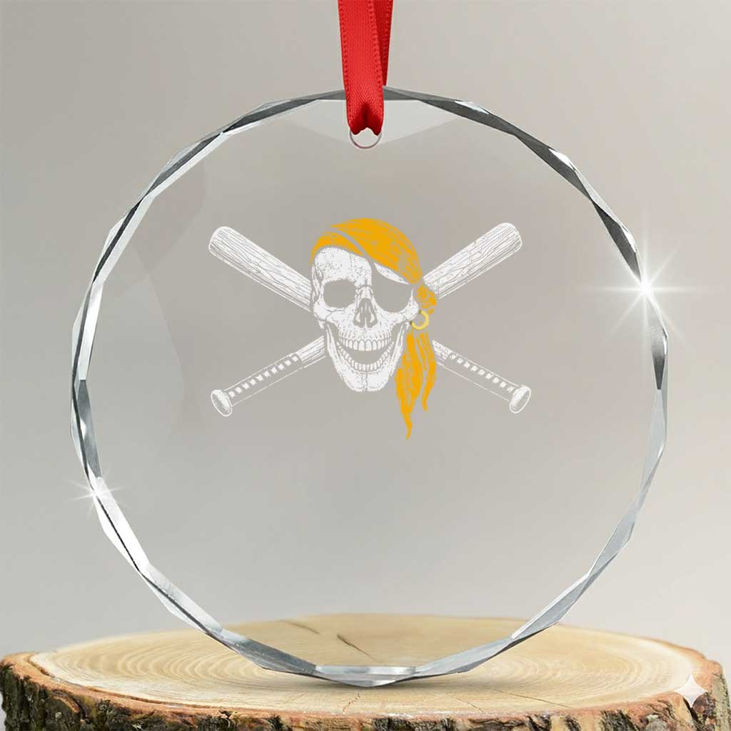 Baseball Pirate Skull Crystal Glass Ornament Retro Vintage Cross Baseball Bats