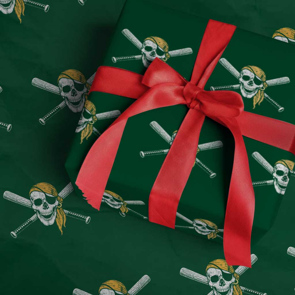 Baseball Pirate Skull Wrapping Paper Roll Retro Vintage Cross Baseball Bats