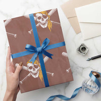 Baseball Pirate Skull Wrapping Paper Roll Retro Vintage Cross Baseball Bats