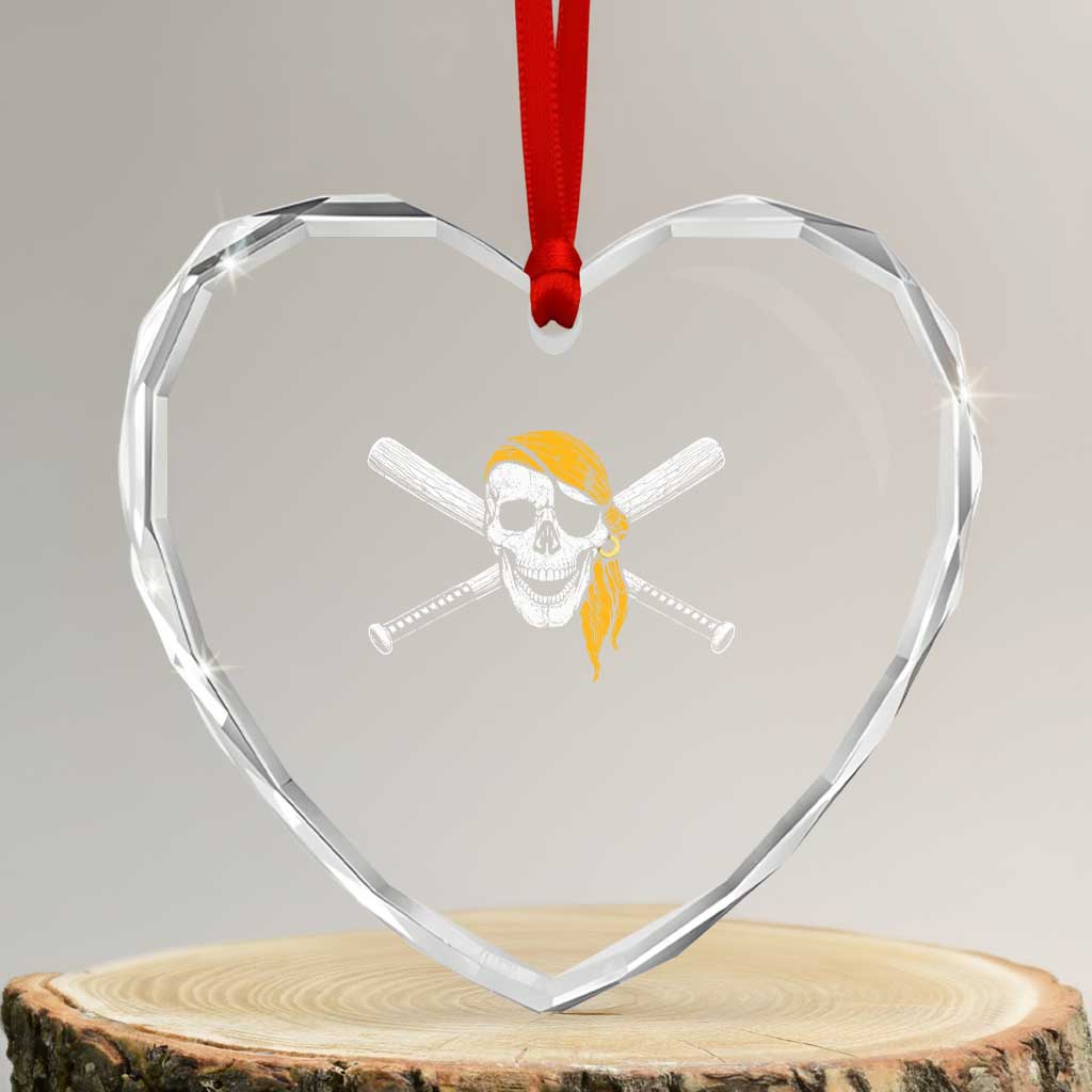 Baseball Pirate Skull Heart Crystal Glass Ornament Retro Vintage Cross Baseball Bats