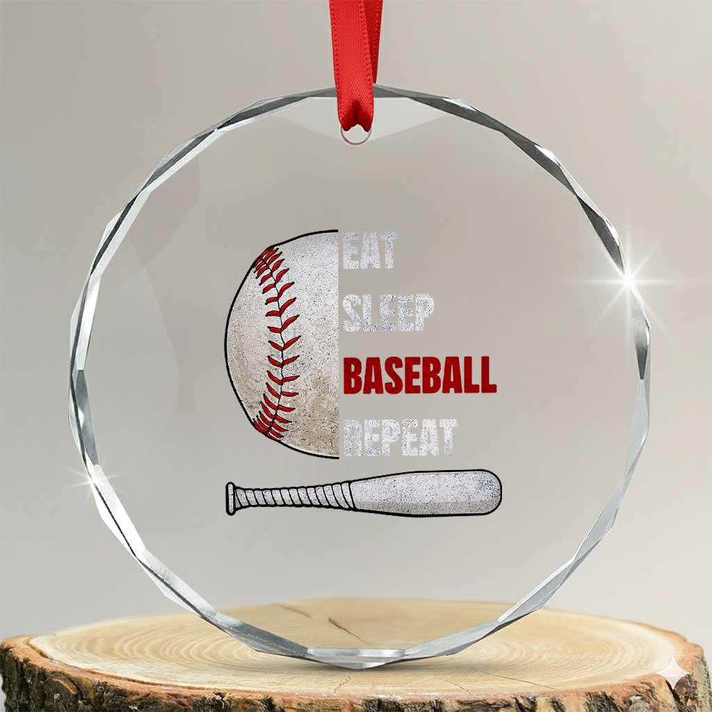 Baseball Player Crystal Glass Ornament Retro Funny Eat Sleep Baseball Repeat