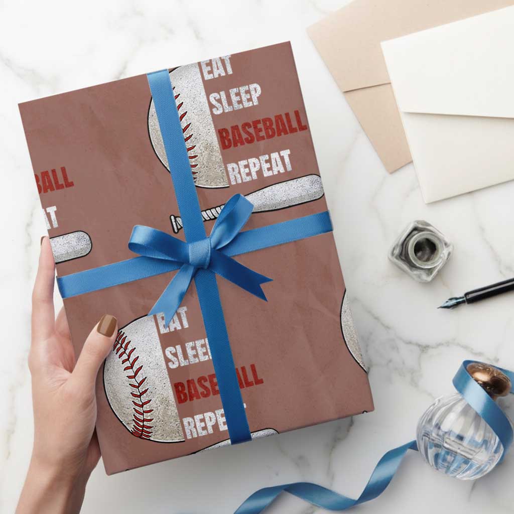 Baseball Player Wrapping Paper Roll Retro Funny Eat Sleep Baseball Repeat