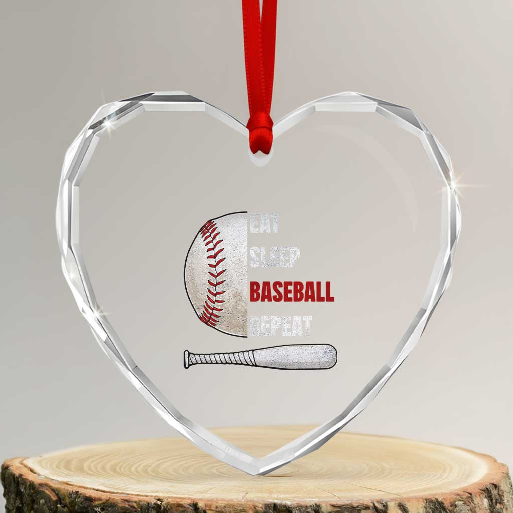 Baseball Player Heart Crystal Glass Ornament Retro Funny Eat Sleep Baseball Repeat