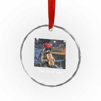 Baseball Raccoon I Live Here Now Crystal Glass Ornament Funny Trash Panda Eating Hot Dog Ballfield