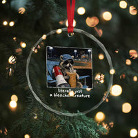 Baseball Raccoon Literally Just a Bleacher Creature Crystal Glass Ornament Funny Trash Panda Drinking Iced Coffee Ballfield
