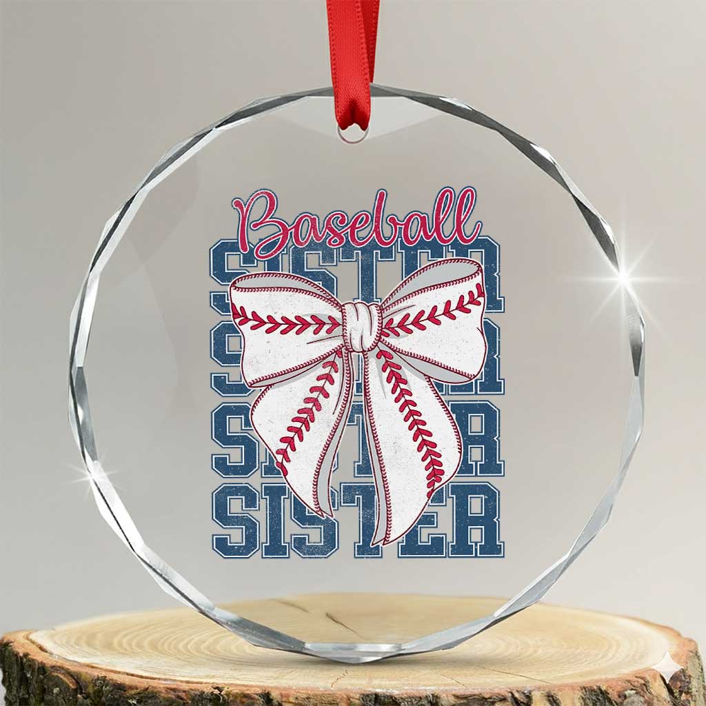 Baseball Sister Crystal Glass Ornament Coquette Bow Biggest Fan Sport Lovers Girl