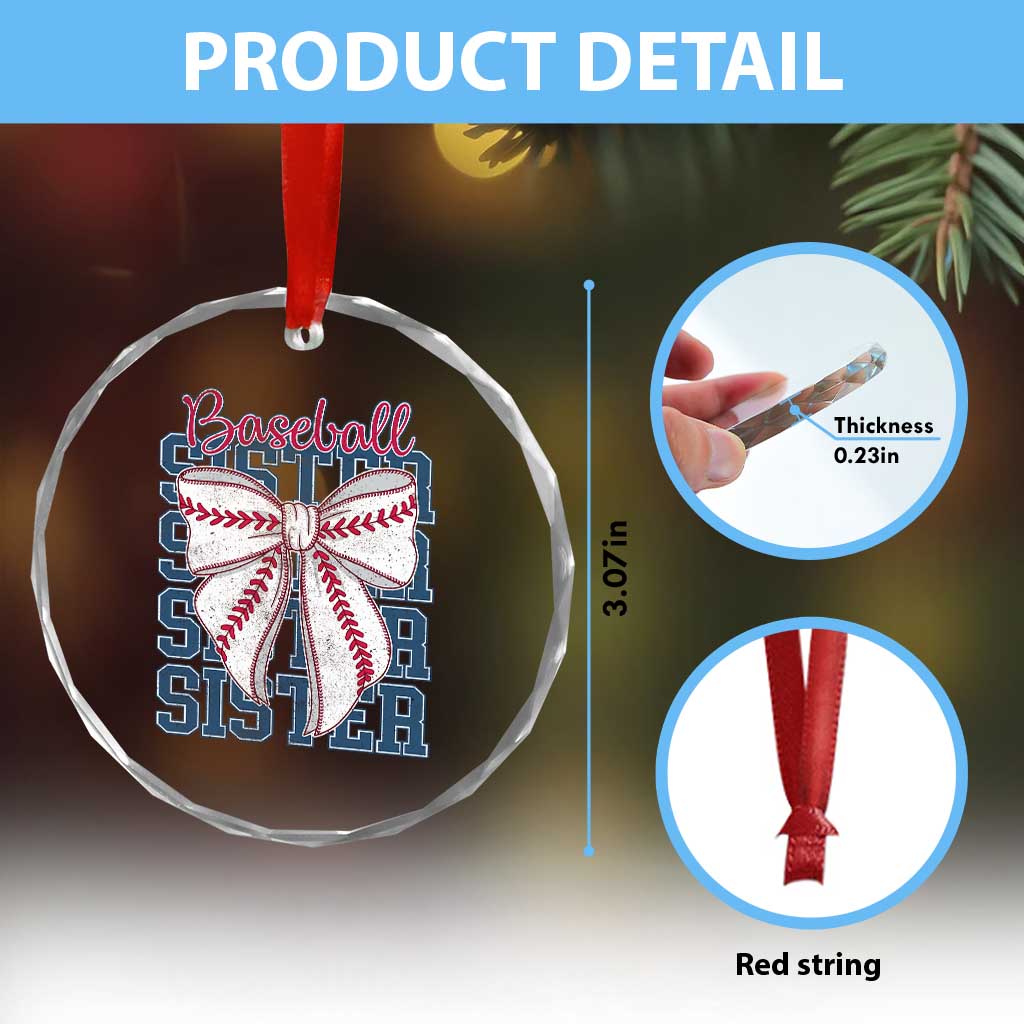 Baseball Sister Crystal Glass Ornament Coquette Bow Biggest Fan Sport Lovers Girl