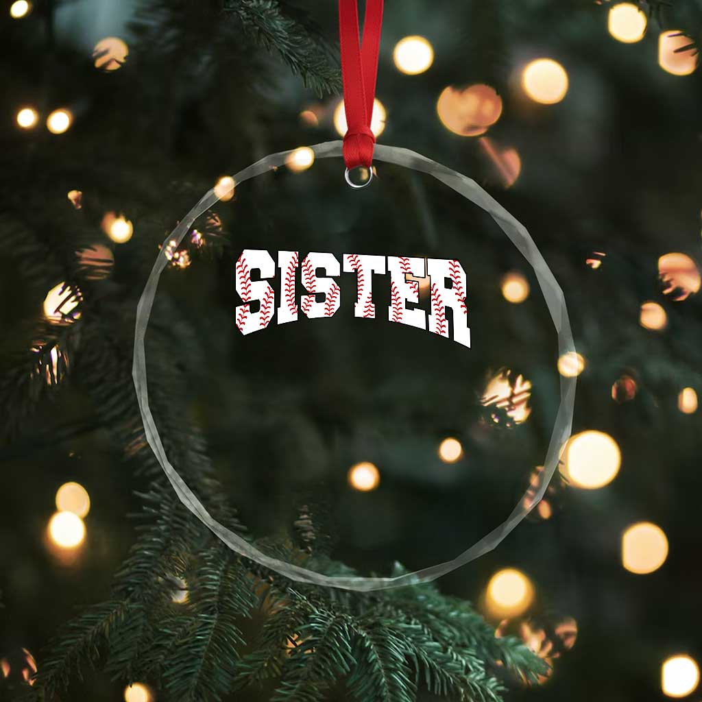 Baseball Sister Crystal Glass Ornament Retro Varsity Baseball Season Family