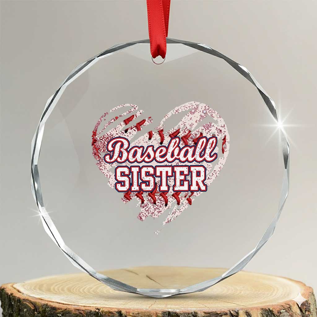 Baseball Sister Crystal Glass Ornament Vintage Baseball Heart Game Day