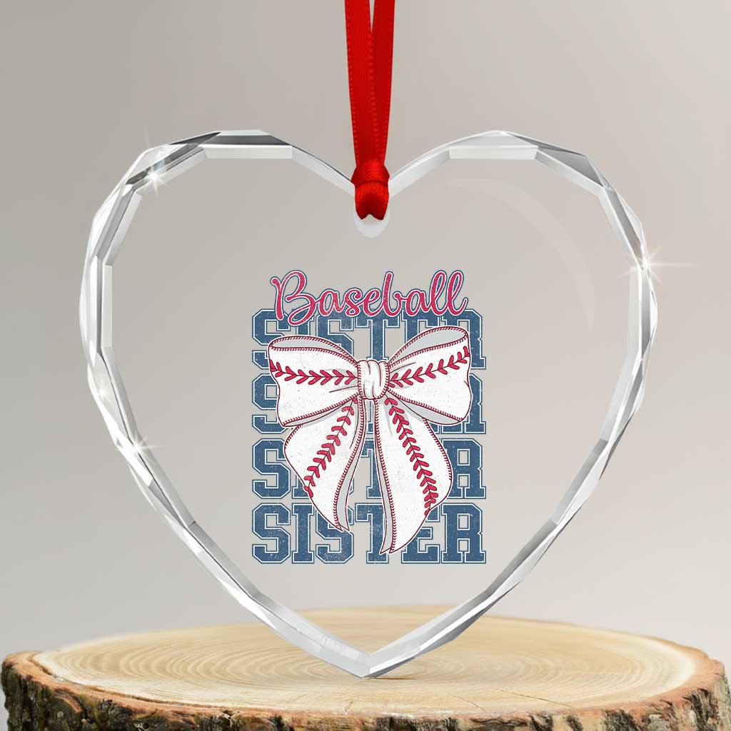 Baseball Sister Heart Crystal Glass Ornament Coquette Bow Biggest Fan Sport Lovers Girl