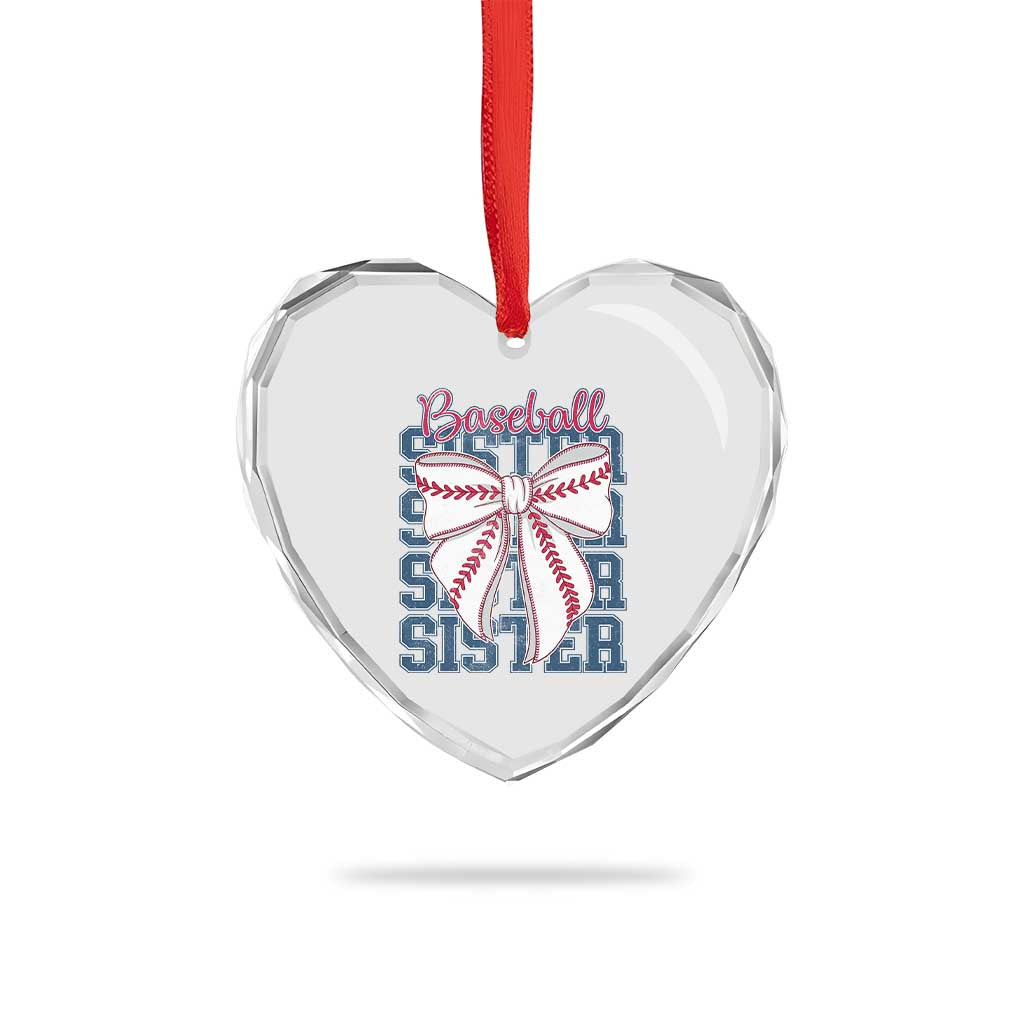 Baseball Sister Heart Crystal Glass Ornament Coquette Bow Biggest Fan Sport Lovers Girl