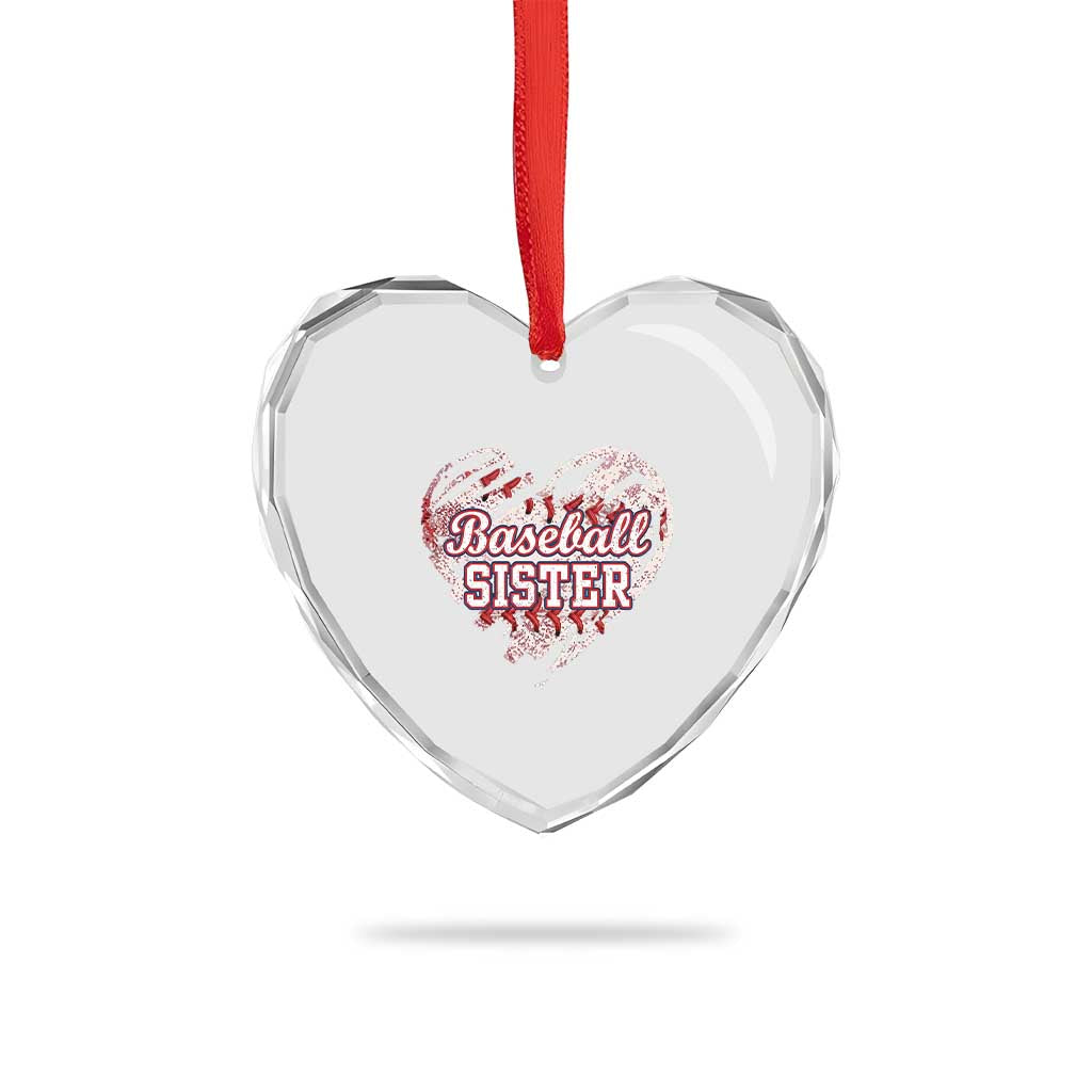 Baseball Sister Heart Crystal Glass Ornament Vintage Baseball Heart Game Day