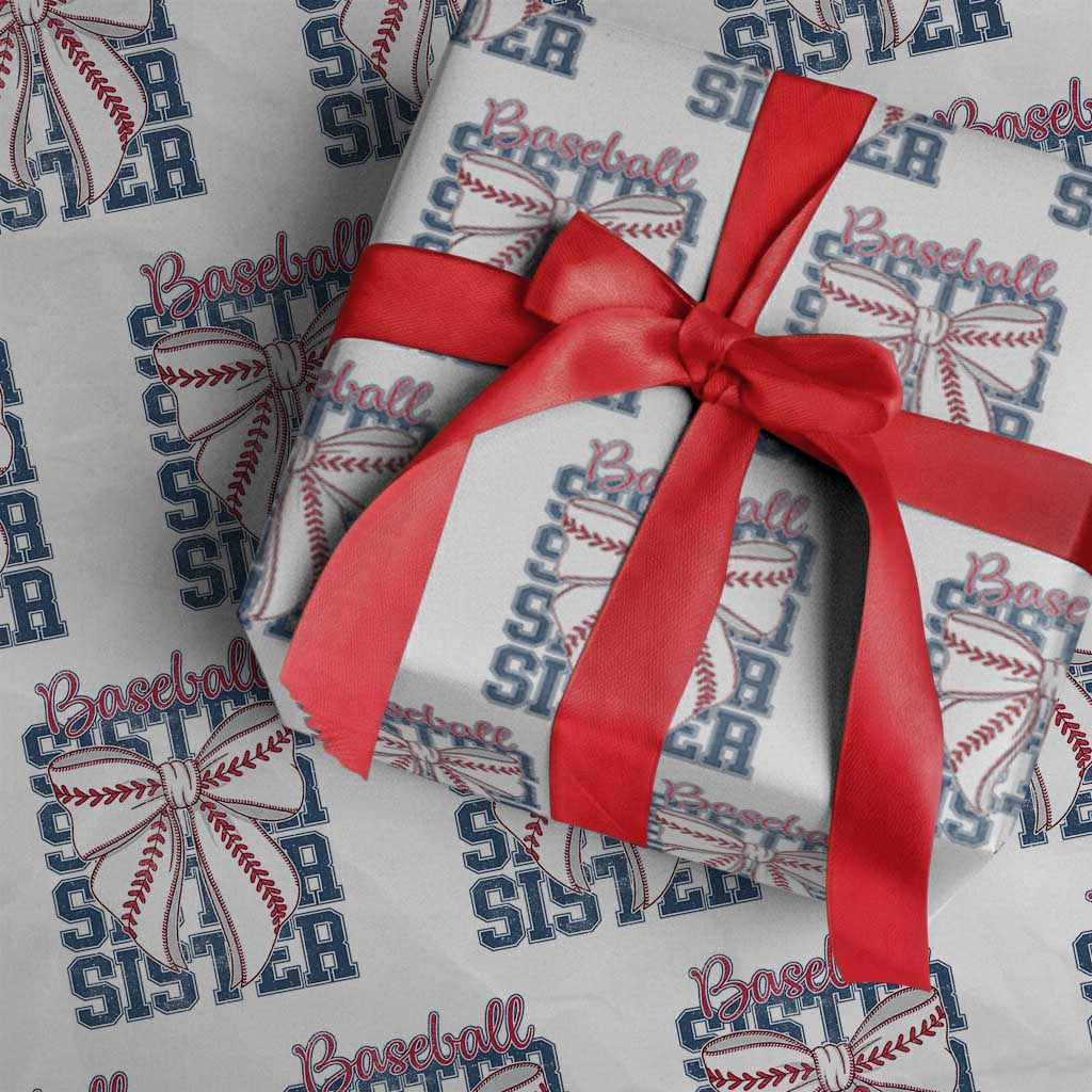 Baseball Sister Wrapping Paper Roll Coquette Bow Biggest Fan Sport Lovers Girl