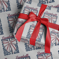 Baseball Sister Wrapping Paper Roll Coquette Bow Biggest Fan Sport Lovers Girl