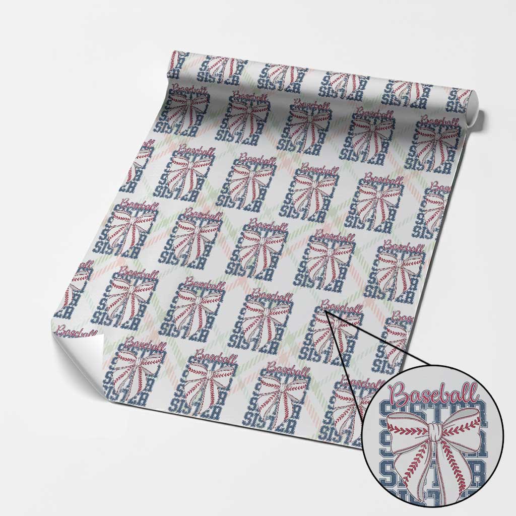 Baseball Sister Wrapping Paper Roll Coquette Bow Biggest Fan Sport Lovers Girl