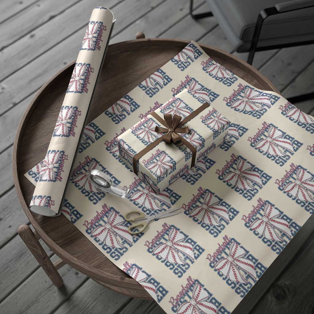 Baseball Sister Wrapping Paper Roll Coquette Bow Biggest Fan Sport Lovers Girl