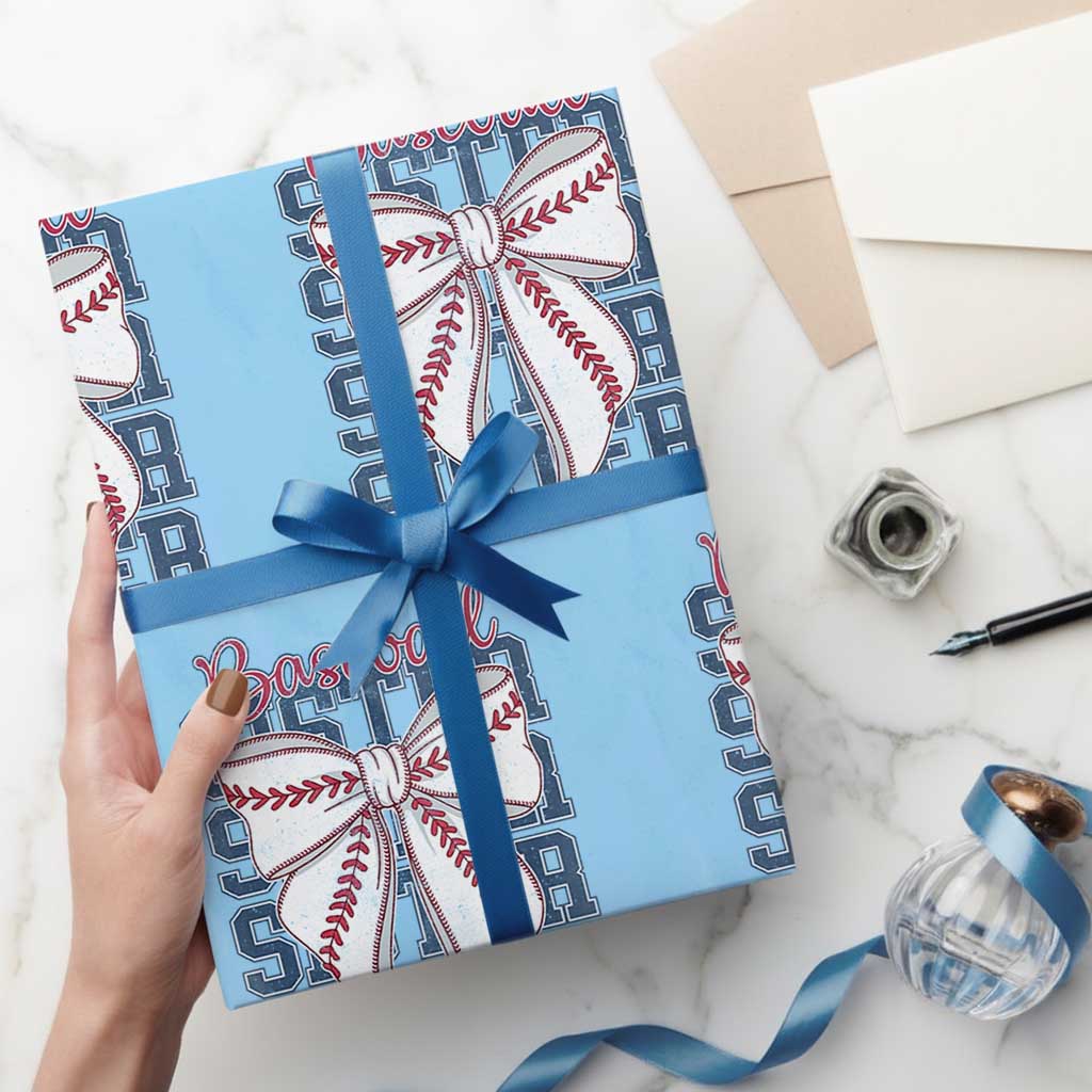 Baseball Sister Wrapping Paper Roll Coquette Bow Biggest Fan Sport Lovers Girl