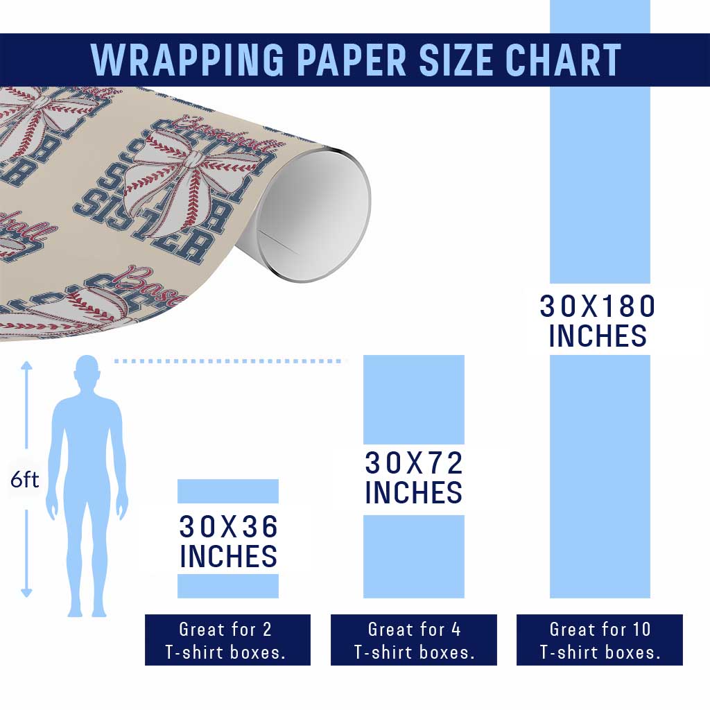 Baseball Sister Wrapping Paper Roll Coquette Bow Biggest Fan Sport Lovers Girl