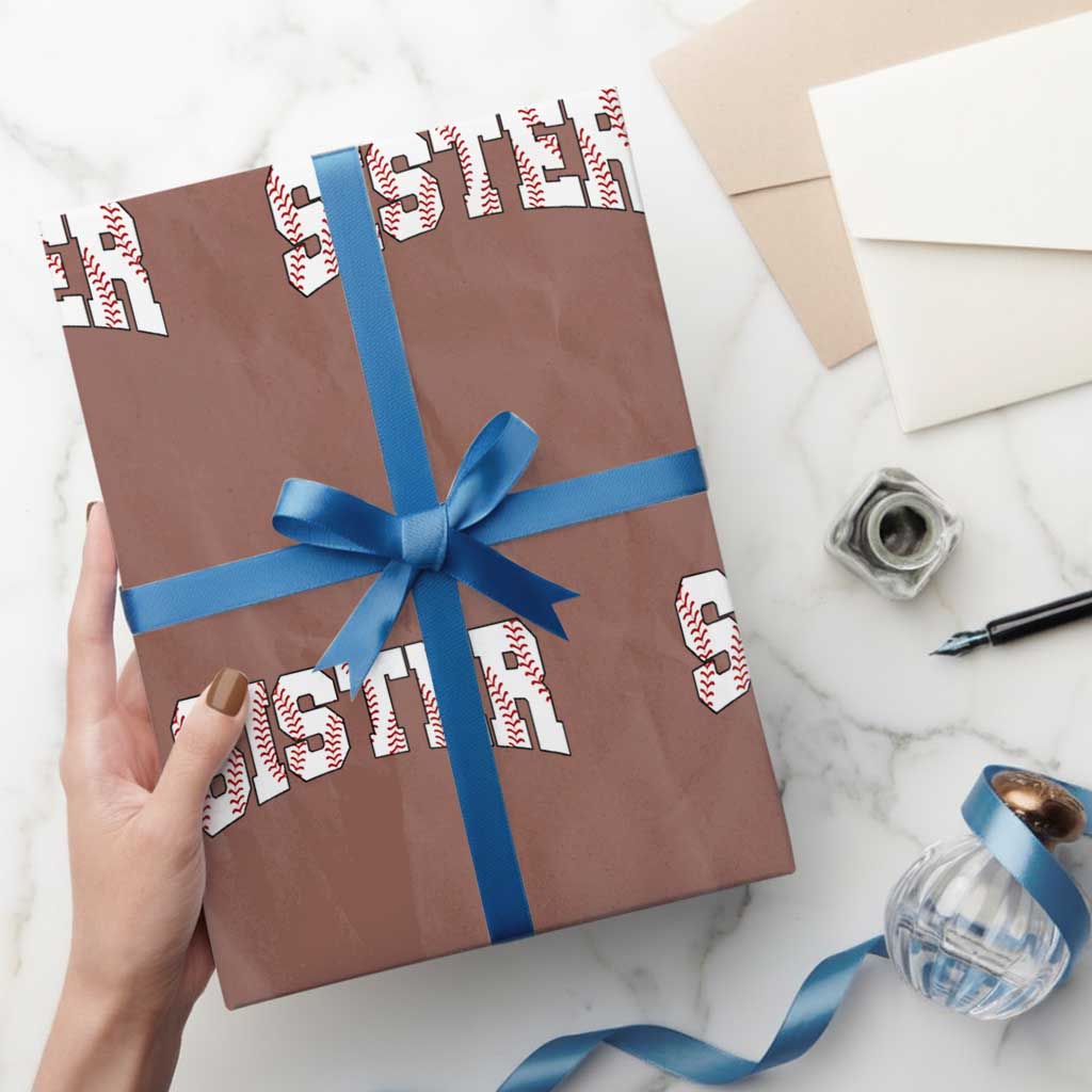 Baseball Sister Wrapping Paper Roll Retro Varsity Baseball Season Family