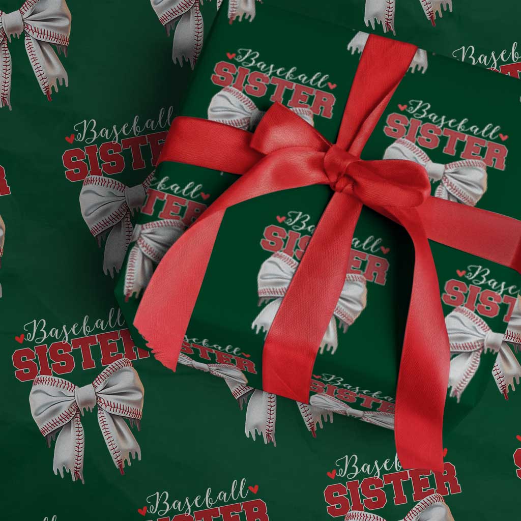 Baseball Sister Wrapping Paper Roll Soft Ball Game Day Dripping Ice Cream Coquette Bow - Wonder Print Shop