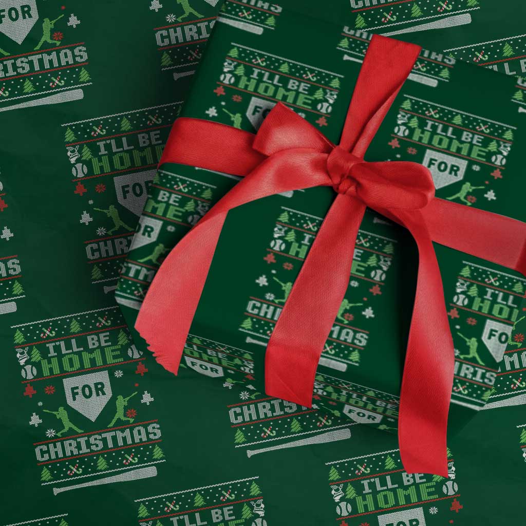 Baseball Ugly Christmas Wrapping Paper Roll I'll Be Home For Xmas - Wonder Print Shop