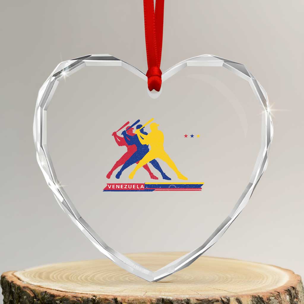 Baseball Venezuela Sport Fan Venezuelan Flag Batter Player Heart Crystal Glass Ornament