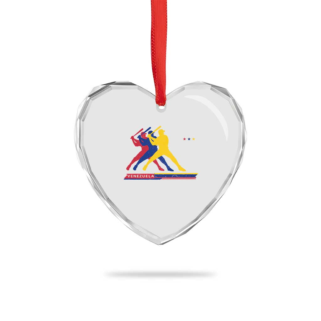Baseball Venezuela Sport Fan Venezuelan Flag Batter Player Heart Crystal Glass Ornament
