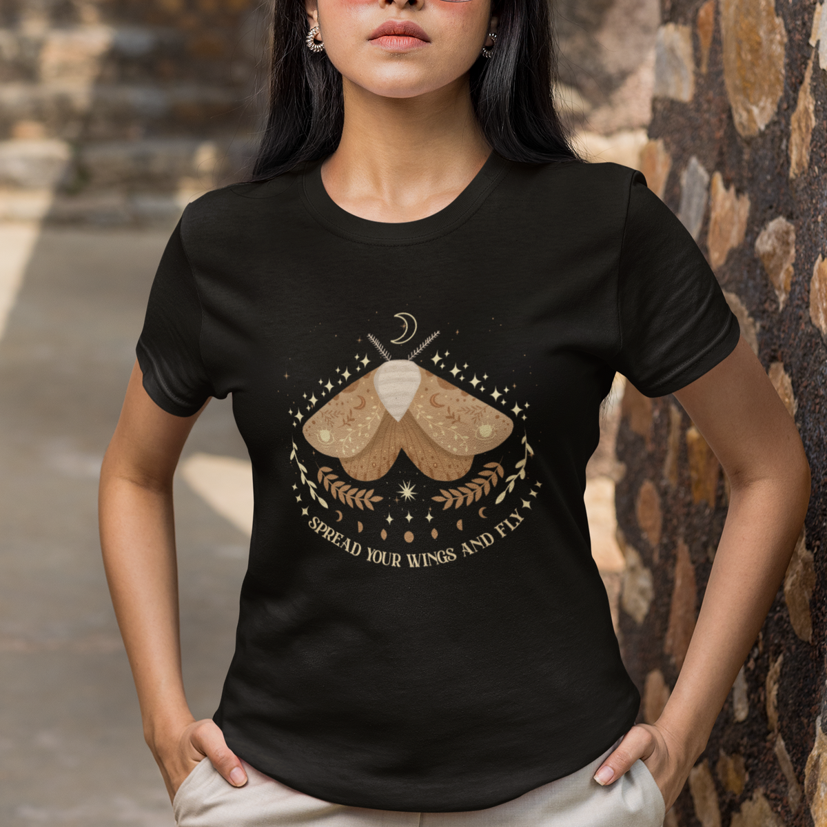 Vintage Mystical Cottagecore Moth Spread Your Wings And Fly Mystic Moon Celestial T-Shirt for Women, Spiritual Moth T Shirt For Women - Wonder Print Shop