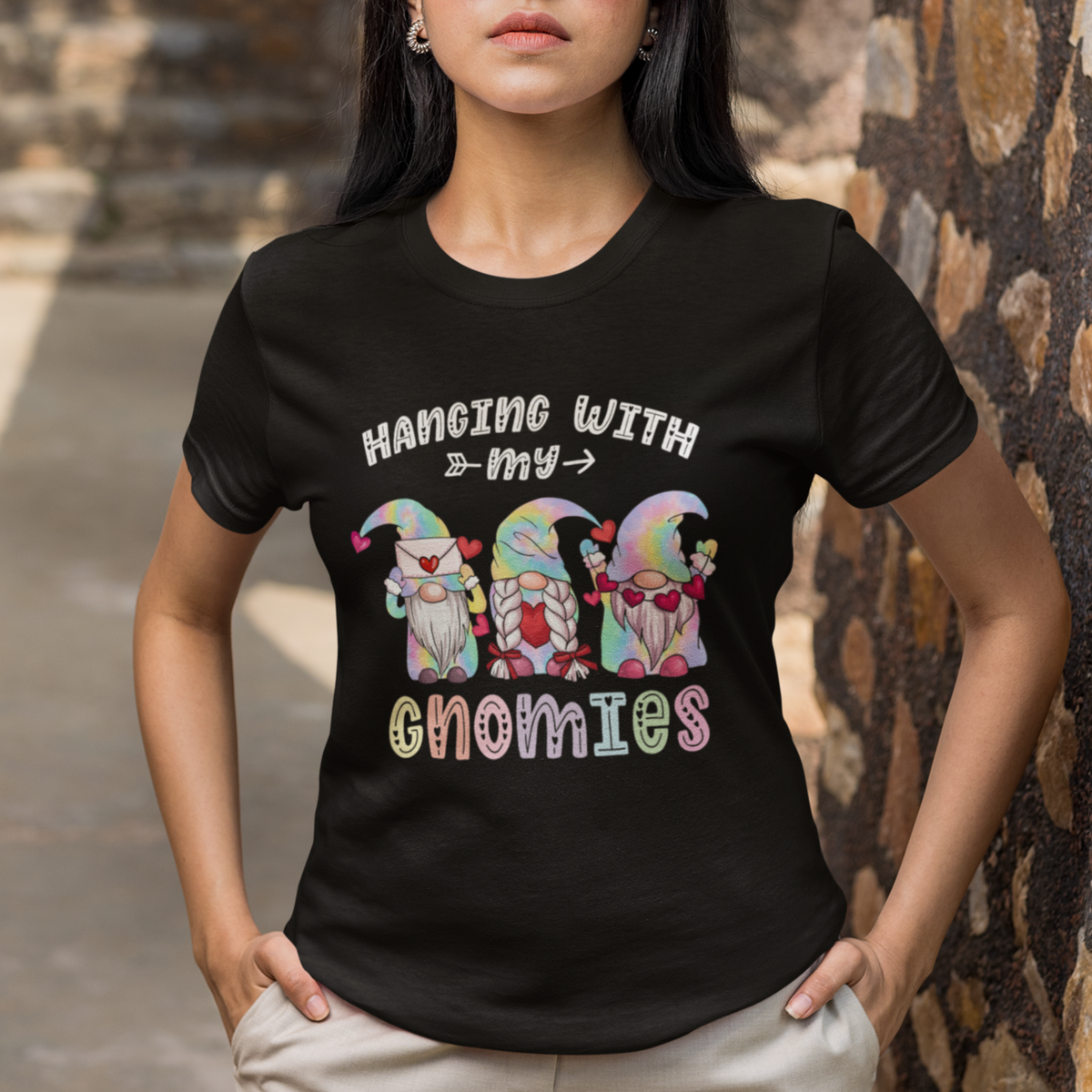 Happy Valentine's Day Hanging With Gnomies Tie Dye Gnomes T Shirt For Women - Wonder Print Shop